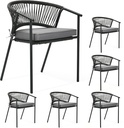 YITAHOME Outdoor Patio Chairs Set of 6, Stackable Dining Chairs Rattan Wicker Outdoor Patio Furniture Set with Cushion All Weather Bistro Chair for Garden Backyard Porch Poolside (Grey)