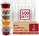 Reli. 2 oz Small Containers with Lids (500 Sets) | Jello Shot Cups with Lids | Clear Plastic Condiment Container | Portion Cups, Sauce, Souffle | Stackable | Bulk