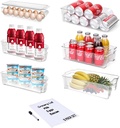 Stackable Storage Fridge Bins - Refrigerator Organizer Bins for Fridge, Freezer, Pantry and Kitchen. Includes Bonus Magnetic Dry-Erase Whiteboard & Markers Set (9-Piece Set)