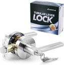 Round Heavy Duty Entry Door Lever Handle Lock With Key for Office/Front Door,Entrance Interior Exterior Door Knob Hardware,Lockable,Not Keyed Alike,Reversible for Left/Right Side (Satin Nickel)