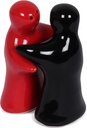 Salt and Pepper Seasoning and Spice Shakers Cute, Novelty, Modern and Vintage Hug Design Couple Set for Retro Farmhouse Home Decorative Dispenser for Kitchen Red and Black