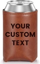 Personalized Can Cooler Sleeve, Leather Can Holder Sleeve, Custom Text and Logo, Gift for Men, Fathers Day, Birthdays, Weddings, Graduations, Corporate Events (Brown)