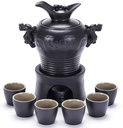8-Piece Sake Set, Black Ceramic Chinese Dragon Design Wine Glass Set with Warming Pot and Candle Stove, Quaint Texture Best Gift for Family and Friends-Combination Sets