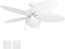 Honeywell Ceiling Fans Inland Breeze, 52 Inch Tropical Indoor Outdoor Ceiling Fan with Light, Pull Chain, Three Mount Options, Weather Resistant Blades - 50511-01 (White)