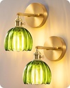 EDISHINE Hardwired Wall Sconces Set of Two, Vintage Wall Lighting Fixture with Green Tulip Glass Lampshade 180 Degree Adjustable, Brass Gold Wall Lamp for Bedroom Living Room Hallway Bathroom