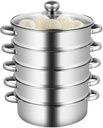 5 Tier Stainless Steel Steamer, 9.44 Inch Multipurpose Food Steamer with Stackable Pan and Lid for Cooking Vegetables, Seafood, Soups, Stews and Pasta (26cm)