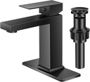 Black Bathroom Faucets PONAFOU Single Hole Bathroom Faucet Single Handle for Bathroom Sink Vanity RV (with Pop-up Drain and Deck) Suitable for 1 Hole or 3 Hole