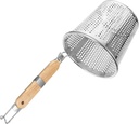 Stainless Steel Mesh Spider Strainer with Wooden Handle and Hanging Hook Fine Food Skimmer Basket for Pasta Dumplings Noodles Lightweight Corrosion-resistant Kitchen Sieve with