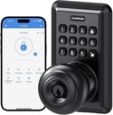 Wi-Fi Keyless Entry Door Lock with Knob - Smart Keypad Door Lock with Handle - Electronic Smart Knob for Front Door - APP Remote Control - No Hub Required - Auto Lock - Easy Installation-Matte Black