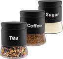 Sugar Tea Coffee Containers Set, Black Canisters for Kitchen, Stainless Steel with wording Sugar Tea Coffee Containers Set, Stainless Steel Home Décor Centerpiece Decorative Kitchen. 26OZ