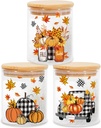 3Pcs Fall Glass Storage Jars with Airtight Bamboo Lid Pumpkin Truck Leaves Clear Food Storage Canisters Sets for Autumn Thanksgiving Home Kitchen Countertop Decoration