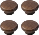 Wealrit 4 pcs Round Wood Cabinet Knobs with Screws,Black Walnut Drawer Knobs,Flat Top Cabinet Handles for Dresser Wardrobe Cupboard(Diameter:1.6 Inch)