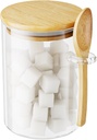 Sugar Jar Glass Salt Container,15 Ounces Clear Airtight Caning with Bamboo Lid and Spoon Scoop, Storage Overnight Oats, Salts, Coffee Bean, Spice, Creamer, Food Organizer, Pack of 1