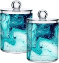 Acrylic Plastic Clear Jar with Lid, Turquoise Teal Marble Airtight Storage Jar 2 Pack Kitchen Storage Containers for Cookie Snack Candy