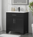 YOURLITE 30" Bathroom Vanity with Sink Combo, Modern Bathroom Storage Cabinet Set with Tip-Out Drawer and 2 Soft Closing Door, Ceramic Undermount Sink, Matte Black Faucet Drain, Black
