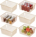 4 PACK - Gold Wire Storage Basket Organizer Bin Baskets for Kitchen Cabinets Freezer Office Bedroom Bathroom