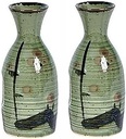 JapanBargain 2727, Sake Bottles Authentic Japanese Saki Carafe Sake Decanter, Light Green Plum Blossom, 9.5 oz, Made in Japan, Set of 2