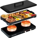 Induction Cooktop TWO Burner with Removable Cast Iron Griddle Pan Non-Stic,Portable Double Induction Cooktop with Timer&Digital Temperature Control,Black