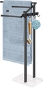 HarJue Towel Rack for Bathroom, 36” H Towel Holder Stand, Bath Towels Sheet Holder with Marble Base, Standing Rack for Home Pool Outdoor Floor, Store Family Member Towels (Black, 36” H-Hooks)