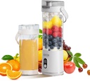 Portable Personal Electric USB Juicer，600ML Mini Blender Portable Blender For Shakes and Smoothies juice，12 Blades Great for Mixing，Compact、Convenient and Versatile (white)