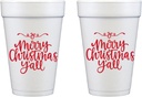 Christmas Disposable Cups 10 Pack (Merry Christmas Y'all) Party Cups 16 oz. - Foam Cute Cup Set for Party, Decorations, Tableware - Party Supply Drinkware for Beverage/Snacks