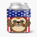Caroline's Treasures BB2179CC American Flag and Chocolate Brown Shih Tzu Can or Bottle Hugger Cooler Washable Drink Sleeve Collapsible Beverage Insulated Holder, Can Hugger, Multicolor