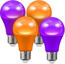 L LOHAS LED Halloween Orange Purple LED Light Bulbs Outdoor [4-Pack], 9W(60W Equivalent) A19 Orange Purple Colored Light Bulb Indoor, E26 Base, Not-Dim