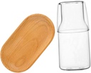 Portable Bedside Water Carafe with Glass Cup and Tray Transparent Food Safe Glass Pitcher for Home Accessory Suitable for Juice Iced Tea and Beverages for Dinner Parties and