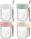 4 Pack Overnight Oats Containers with Lids and Spoons, 16 oz Glass Mason Jars with Airtight Lids, Overnight Oats Jars for Milk, Cereal, Fruit