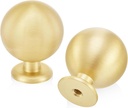QOGRISUN 5-Pack Solid Brass Cabinet Knobs, Round Ball Gold Knobs for Dresser Drawer, 1.1-Inch Diameter, Sphere Cabinet Pulls, Brushed Brass Finish