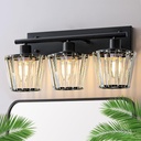 Bathroom Light Fixtures, 3-Light Vanity Light with 3 E26 Bulbs, Modern Crystal Bathroom Lighting Fixtures Over Mirror, Vanity Lights for Bathroom Living Room Hallway Kitchen