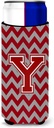 Letter Y Chevron Maroon and White Ultra Beverage Insulators for slim cans