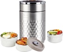 67 oz Adults Stainless Steel Vacuum Insulated Wide Mouth Soup Food Hot Food Jar with Keep Portable 3 Tier Stackable Bento Hot Food Containers Lunch Boxes (Silver)