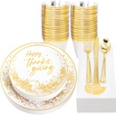Hioasis 175pcs Thanksgiving Plastic Plates - Elegant Disposable Dinnerware Set Suitable for 25 Guests Include 10.25" Dinner & 7.5" Dessert Plates, Knives,Forks,Spoons, Cups,Napkins for Thanksgiving