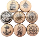 Twisted R Design Old World Nautical Wooden Cabinet Knobs - Set of 8, 1.5 x 1.5 Inches, Brown with Brass Accents