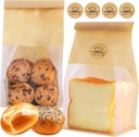 50 Pcs Cookie Bags with Seal, 3.9x5.1x11" Tin Tie Tab Lock Bakery Bags with Window, Resealable Cookie Packaging Supplies with 50 Pcs Stickers for Homemade Bread, Granola, Popcorn, Candies, Donuts