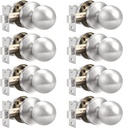Probrico 8 Pack Interior Round Passage Keyless Door Knobs Door Lock Lockset Without Key Doorknobs Satin Nickel for Hall/Closet-Door Knob 607