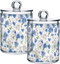 Acrylic Plastic Clear Jar with Lid, Watercolor Blue White Daisy Flowers Airtight Storage Jar 2 Pack Kitchen Storage Containers for Cookie Snack Candy
