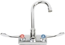 Commercial Stainless Steel 4" Center Wall-Mount Gooseneck Faucet for Hand Sink with Wrist Handle Levers