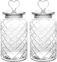 WHJY Set of 2 Airtight Glass Jars, 45oz Jar of Hearts Cute Cookie Jar Decorative Jars with Lids Candy Jars for Candy Buffet Heart Shaped Lid - Grids Textured