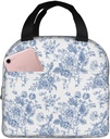 Floral light blue and white Flowers Insulated Lunch Bag Women Men Adult Lunch Box Tote Bags Cooler Bag Portable Bento Box Lunchbox for Adults Lunch Boxes for Work Office Picnic Outdoor