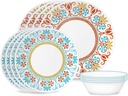 Corelle Global Collection Vitrelle 12-Piece Dinnerware Set, Triple Layer Recycled Glass, Lightweight Eco-Friendly Round Plates and Bowls Set, Terracotta Dreams