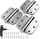KOLET Self Closing Door Hinges, 3.5 x 3.5 Inches Door Hinges with Auto Close, 5/8" Radius Corners Spring Hinges, Heavy Duty Stainless Steel, No Pin Installation, Brushed Nickel, 3 Pack