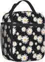 Black Daisy Lunch Box Bag Kids Teen Girls Women Adult Cooler Insulated Lunch Bag Thermal Reusable for School Work Travel Picnics