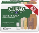 CURAD Assorted Bandages Bulk Variety Pack | 320 Count |5 Styles Including Waterproof, Sheer, Plastic, Heavy Duty & Flex-Fabric | First Aid Kit Essentials | Protects Scrapes, Cuts & Burns