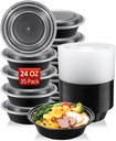 SHOPDAY Meal-Prep-Containers-65 Pack 24 oz Plastic-Food-Storage-Containers-with-Lids, Disposable-Food-Prep-Containers-Microwave-Safe, Meal-Prep-Bowls-Reusable, To-Go-Contianers-for-Lunch
