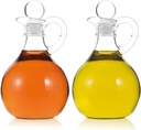 Oil and Vinegar Cruet Set of 2, Glass Oil and Vinegar Dispenser with Airtight Stopper, Glass Condiment Container for Homemade Oil, Salad Dressing