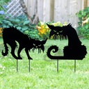YoleShy Halloween Black Cat Yard Signs With Stakes - Set of 2 Metal Scary Angry Cat Silhouette Decor for Outdoor Lawn Garden Yard Decoration