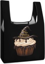 Chocolate Halloween Cupcake with Hat Large Grocery Shopping Tote Bags Carrier Bag Handles Foldable for Men Women