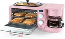 Nostalgia 3-in-1 Retro Breakfast Station - Includes 5 Cup Coffee Maker, Non-Stick Ceramic Griddle, and 4-Slice Toaster Oven - Built-In Timer, Reusable Coffee Filter, Space-Saving Design - Pink